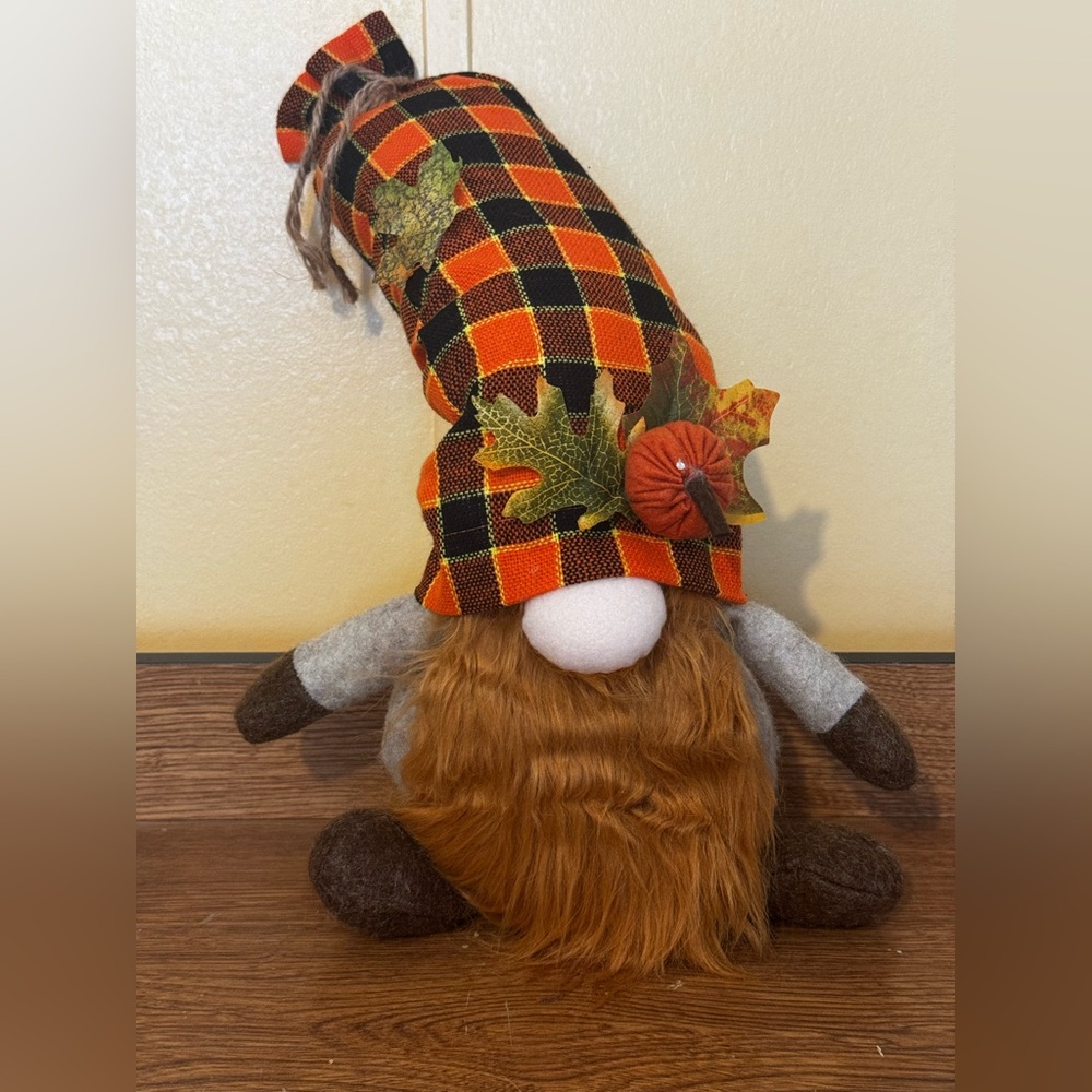 Plaid Holiday Gnome with Orange and Brown Accents